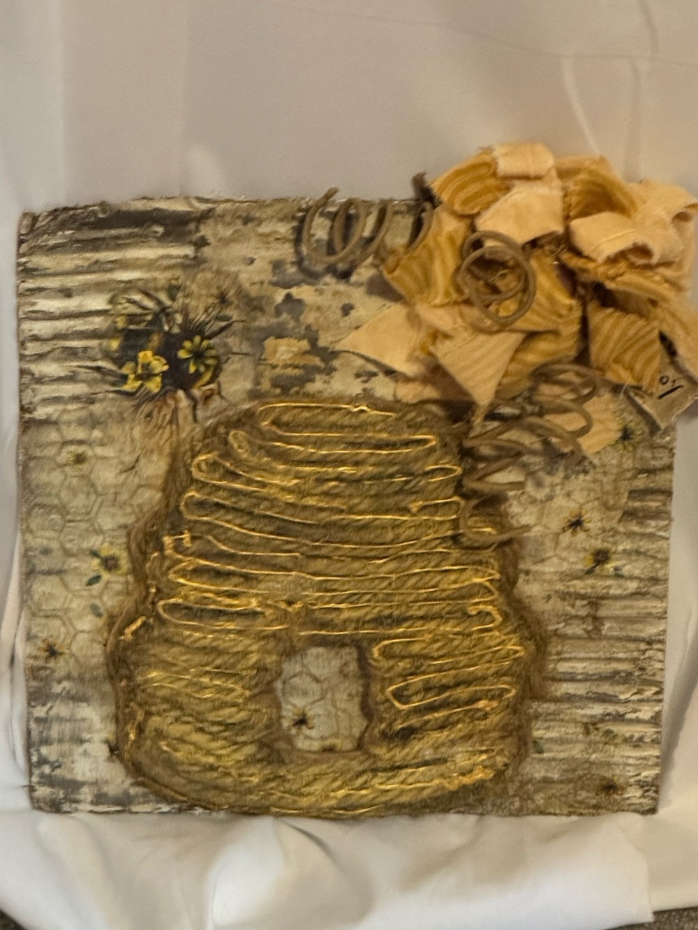 Handcrafted Golden Beehive Mixed Media Wall Art